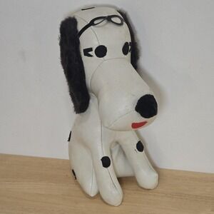 Snoopy Vintage Vinyl Leather Bean Stuffed Toy Dog Plush Animal Baron Japan 10"‎